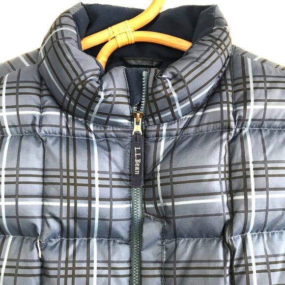 LL Bean Down Insulated Blue Plaid Puffer Vest Youth Kids LG 14-16 Jacket - Picture 3 of 7
